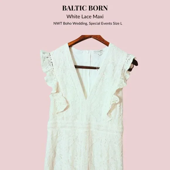 Baltic Born Antique White Lace Maxi Boho Summer Dress Bridal Formal Size L - Picture 3 of 4